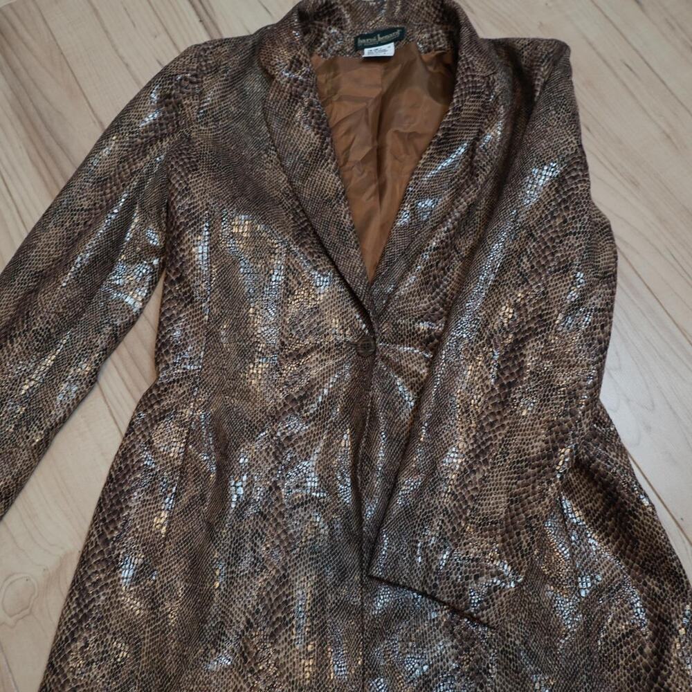Harvé Benard Snakeskin Print Long Blazer Jacket Y2K Glam Size 8 - Picture 2 of 5